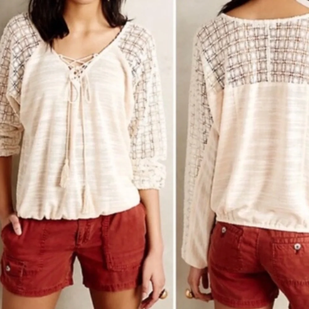 Anthropologie Meadow Rue Cream Lace Detail Blouse